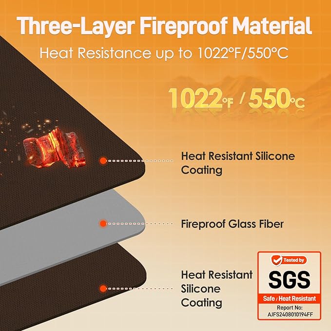 24 x 31in Fireproof Grill Mats for Outdoor Grill to Protect Your Grill Table - Heat Resistant Grill Table Mat - Waterproof & Oilproof BBQ Mat - Brown（1mm）