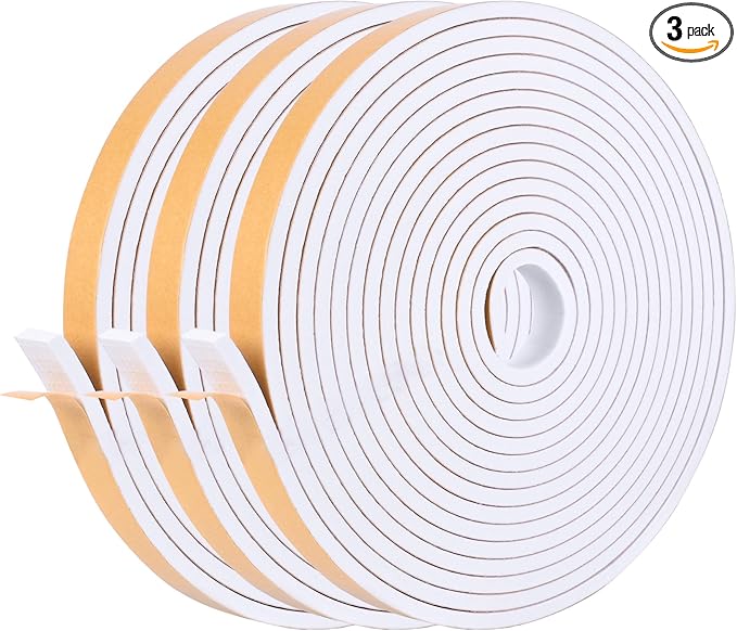 Kikerike Self Adhesive Foam Tape Weatherstrip 1in x 1/2in x 20Ft High Density Foam Insulation Strips Seal Weather Stripping with Strong Adhesive for Door and Window Sound Isolation Soundproofing