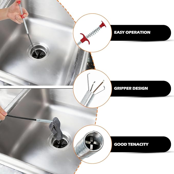 Drain Snake, 79-Inch Drain Clog Remover Tool, Flexible Grabber Claw for Bath Tub, Toilet, Kitchen Sink & Sewer