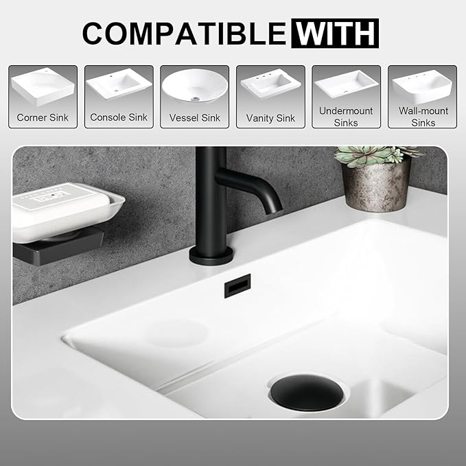 Bathroom Sink Drain with Overflow Pop Up Sink Drain for Vessel Vanity Lavatory Sink, Matte Black