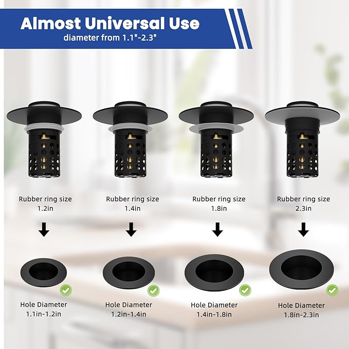 Universal Bathroom Sink Drain Strainer Hair Catcher Upgraded with Removable Stainless Steel Filter Basket, 3 in 1 Pop Up Sink Stopper for 1.1''~2.36'' Sink Basin Hole, Matte Black