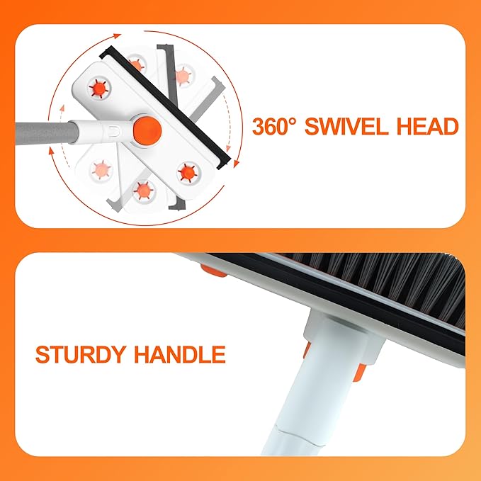 Pole Tub and Tile Scrubber - 60" Extendable Tub Brush Scrubber with Long Handle, 360° Rotating Head & 2 Non-Scratch Attachments for Shower, Bathtub, Tile & Floor