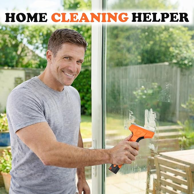 Razor Blade Scraper, Scraper Tool with 15 PCS SK5 Steel Blades, Razor Scraper, Ergonomic Handle with Blade Storage Box, Scraper for Cleaning Windows, Glass, Oven, Stove, Kitchen, Floor, Paint