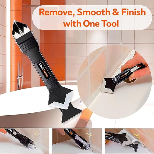 Silicone Caulking Tools 3 in 1, Sealant Finishing Tool with Grout Remove Scraper, Caulk Remover and Angle Scraper Glass Glue for Bathroom, Kitchen, Sink, Shower, Tile and Window Sealing