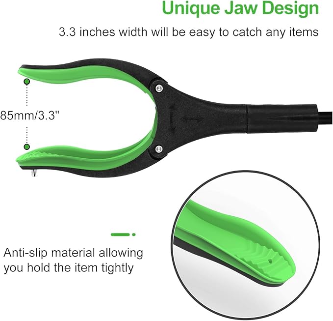 Jellas 2-Pack 32 Inch Grabber Reacher Tool with Magnetic Tip, Reacher Grabber with 360 Degrees Rotating Jaw, Grabber with Shoehorn for Elderly, Trash Picker Tool for Outdoor & Indoor (Green)