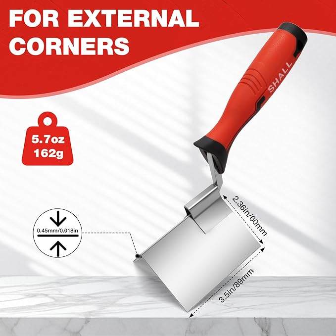 SHALL 2-Piece Drywall Corner Tool Set, 5'' Outside Corner Knife & 3-1/2'' Inside Corner Trowel, Stainless Steel External & Internal Sheetrock Hand Tool for Plastering and Edging, Home & Industrial Use