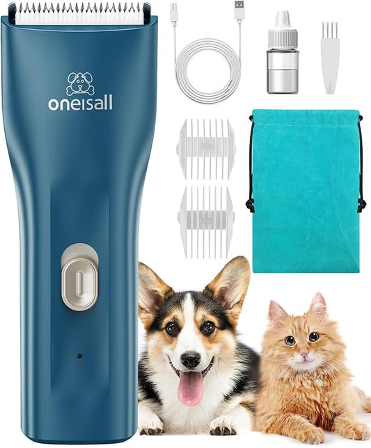 oneisall Pet Clipper for Cat Matted Hair, Pet Shaver for Cats Quiet Pet Clippers Waterproof Cordless Cat Clippers for Matted Long Hair with Storage Bag (Green)