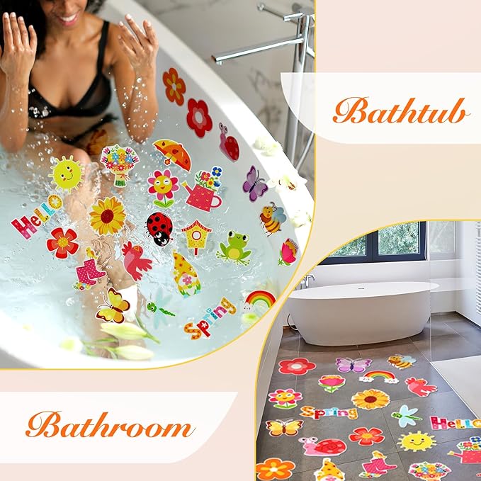 Yaomiao 24 Pcs Spring Non Slip Bathtub Stickers Shower Stickers Anti Slip Decal Threads Adhesive Appliques with Scraper Adhesive Decals for Safety Bathroom Tubs, Shower Floor, Stairs