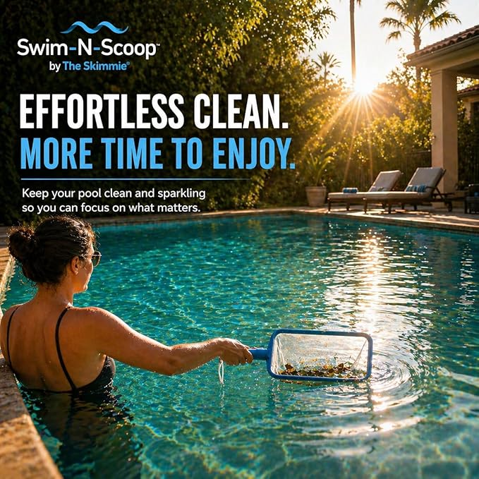 The Skimmie Swim-N-Scoop in-Pool Handheld Skimmer Net for Scooping Debris, Leaves, and Bugs While Swimming
