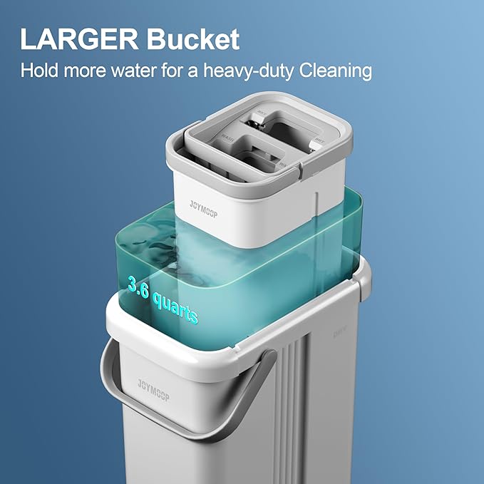 JOYMOOP Mop and Bucket Set – Hands-Free Flat Floor Mop for Household and Commercial Use, with 3 Washable Microfiber Pads, Wet and Dry Cleaning System, Ideal for Home and Office Floors