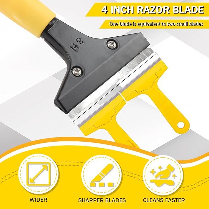 4"Razor Blade Floor Scraper with Long Handle,61in Adjustable Floor Scraper Heavy Duty with 10PCS Extra Metal Blades Paint Scraper for Cleaning Stickers Gum Glass Wall Tile Linoleum Stove Top