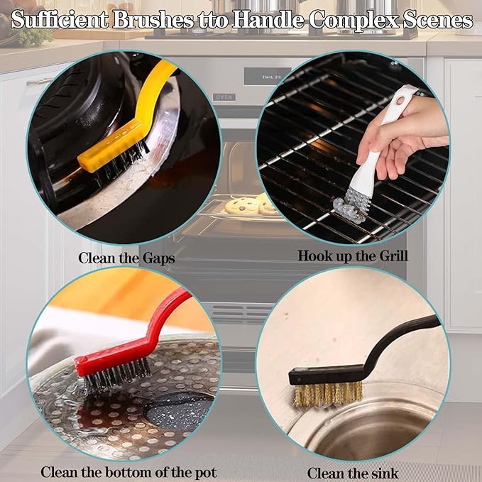 Heavy Duty Oven Cleaner Tools, 12 Pcs Oven Cleaning Accessories, Oven Cleaning Kit with Crevice Cleaning Brush, Razor Blade Scraper, Steel Wool Scrubber, Scrub Sponges, Pumice Stone, Cleaning Rags