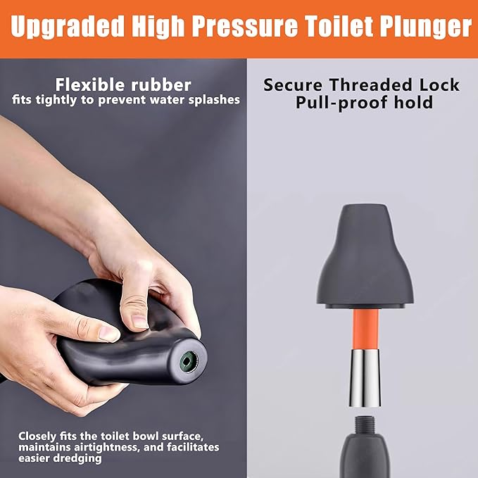 Upgraded Toilet Plunger,High Pressure Toilet Plunger,Powerful Air Drain Unclogger,Toilet Brush and Plunger Set,Toilet Snakes for Unclogging, Universal Unclogger tool for Bathroom(Plunger Upgrade)