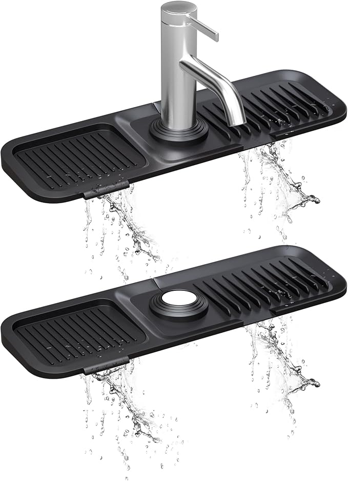 Kitchen Sink Splash Guard, Black 5° Sloped, Silicone Draining Mat for Kitchen Sink, Faucet Mat For Kitchen Sink, Silicone Sink Splash Guard From Luxury Lineup