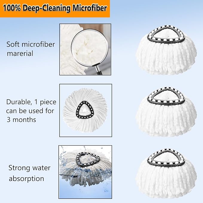 10Pack Spin Mop Replacement Heads,100% Microfiber Mop Head Replacement Compatible with Triangle Spin Mop, Easywring 1-Tank System, Easy Cleaning, Microfiber, Machine Washable