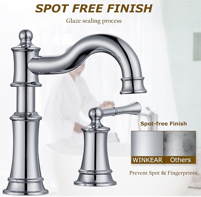 Roman Bathroom Sink Faucet Deck Mount or Wall Mount Installation Pop-up Drain Assembly with Overflow Deck Plate and Water Supply Lines Included (3 Hole Deck Mount, Chrome)