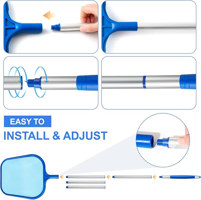 Pool Skimmer - Pool Skimmer Net with 5 Aluminum Pole Sections 64'', Skimmer Net with Fine Mesh Net for Cleaning Leaf of Swimming Pools, Spas, Hot Tubs and Fountains