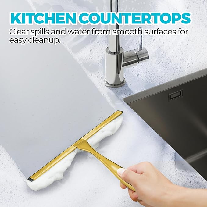 11.5-Inch Golden All-Purpose Shower Squeegee for Shower Doors, Tile Shower Walls, Bathroom, Window, Glass and Car Windshield, Mirrors and Kitchen-Stainless Steel