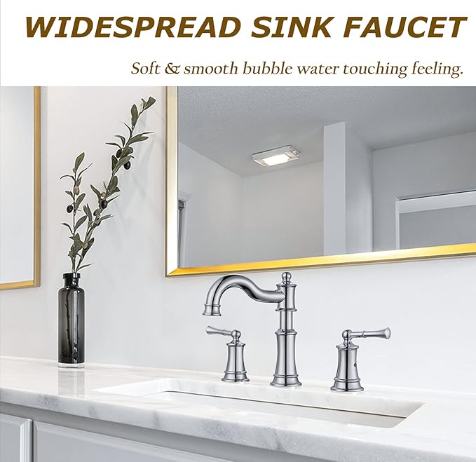 Roman Bathroom Sink Faucet Deck Mount or Wall Mount Installation Pop-up Drain Assembly with Overflow Deck Plate and Water Supply Lines Included (3 Hole Deck Mount, Chrome)