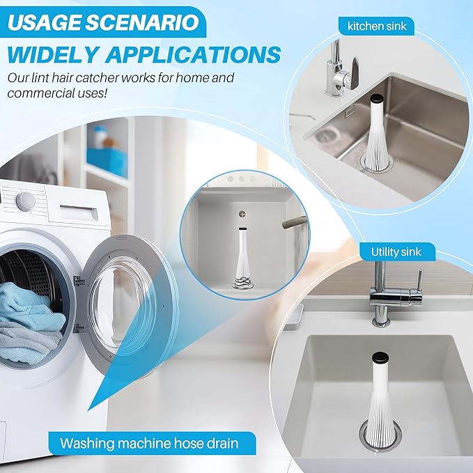 Feekoon 3 Pack Lint Trap for Washing Machine Utility Tub and Sink Drains, Laundry Lint Catcher with Rubber Plugs, Hair Catcher, Compatible with 1. 5''and 1. 75'' Drain to Prevent Clogs in Plumbing
