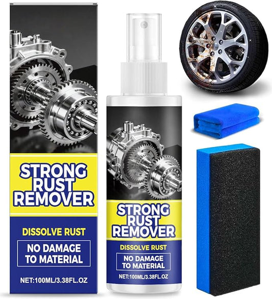 Upgrade Rust Remover Set for Metal, with Cleaning Cloth and Sponge, Heavy Duty Metal Cleaner for Vehicles, Tools, Chains, Multipurpose Iron Out Rust Stain Remover, 100 ml
