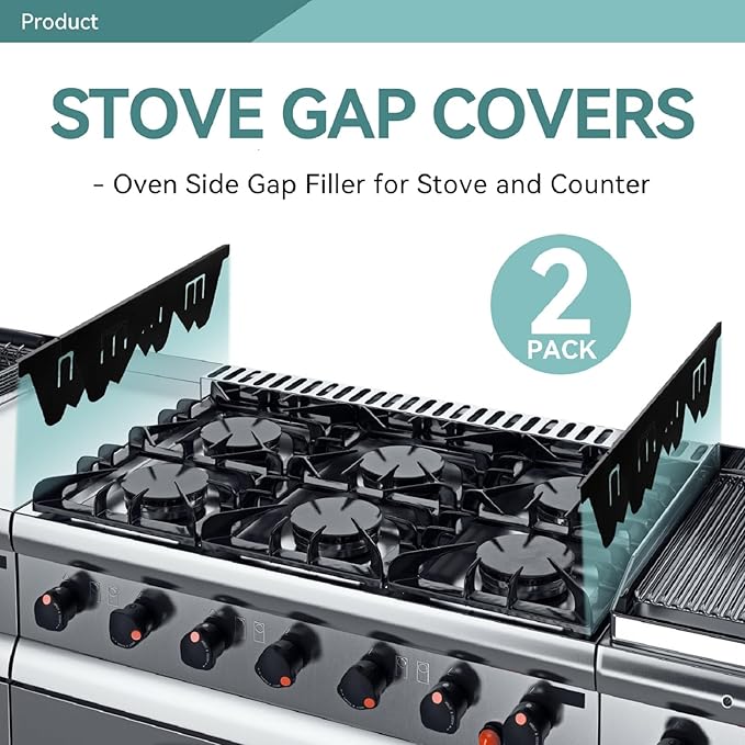 Stainless Steel Cooktop Gap Covers (2-Pack) - Adjustable Length 14.9 inches to 29.5 inches, Heat-Resistant Kitchen Gap Filler for Countertops