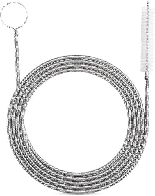 Extra-Thick Drain Brush with Stronger Spring 61-Inch Stainless Steel and Nylon Pipe Cleaner for Flexible, Curved & Slim Holes, Stronger Spring Version