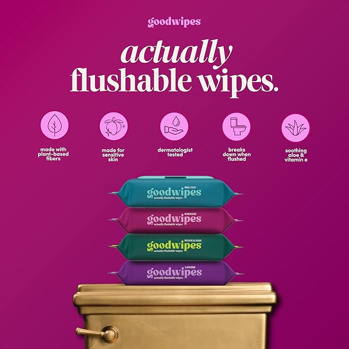 goodwipes Flushable Wipes Bulk Pack, Rosewater Adult Wet Wipes for Women & Men, Sewer & Septic Safe, Toilet & Bathroom Essentials, Extra Large, 418 Count (8 Packs and 1 Travel Pack)