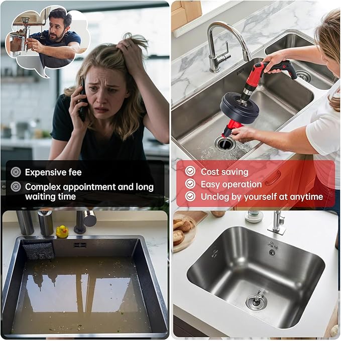 Drain Snake Hair Drain Clog Remover,SEVVETROOL Plumbing Drain Auger Snake Drill Attachment Toilet Snake Auger for Bathroom Kitchen Tub Shower Drain Clog Remover with Gloves(33ft/10M)