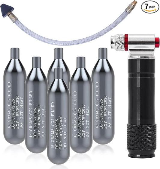 Upgraded Drain Device, AC Drain Line Cleaner Device, AC Drains Line Unclogger Tool, with 6 Unthreaded CO2 Cartridges, with a Flexible Hose to Clear All HVAC Clogs,16 Gram Unthreaded CO2,Black