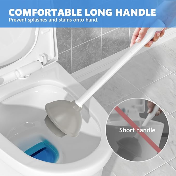 Toilet Plunger with Holder, 2 Pack Plungers for Bathroom Heavy Duty for 5.7-inch Toilet Drain, Toilet Plunger and Holder Combo for Bathroom Cleaning(White)