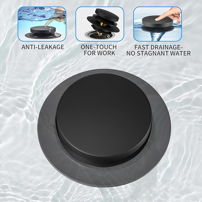 Bathtub Drain Stopper, Uxoz Universal Tub Stopper for Replacing Tip Toe/Trip Lever/Lift&Turn Tub Drain, Bath Tub Drain Stoppers Desiged for 1.5"-1.72" Drain Hole w/3 O-Rings, Black