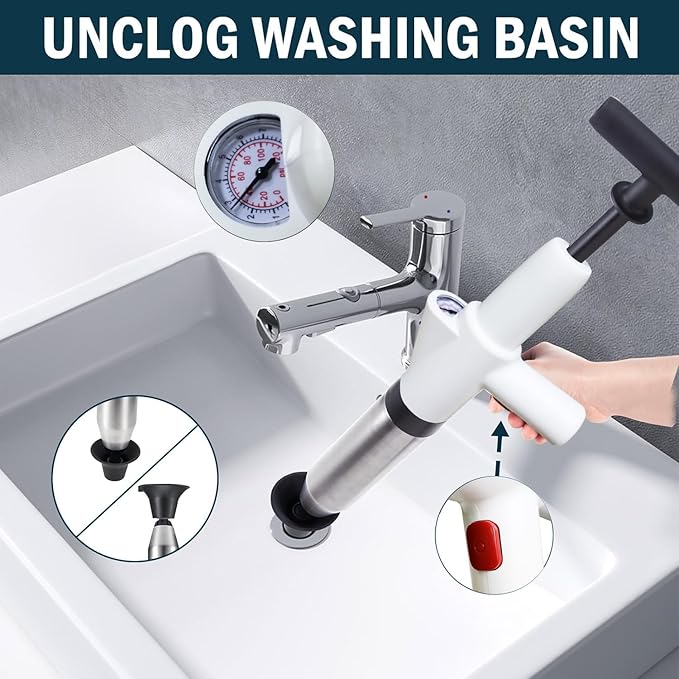 Heavy Duty Toilet Plunger - High Pressure Plunge Blaster for Clogged Drains, Bathroom & Sink
