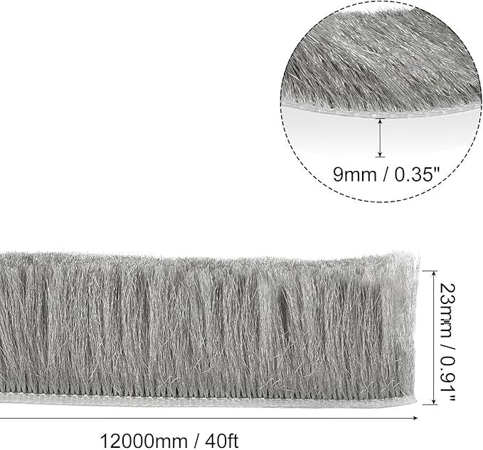 uxcell Weather Stripping Brush, 40ft L x 0.35" W x 0.9" H Self-Adhesive Seal Weatherstrip Sweep Brush Gray for Door Window