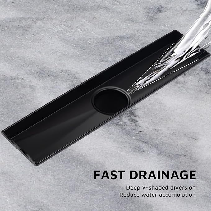 12 Inch Linear Shower Drain Matte Black, Rectangular Reversible 2 in 1 Tile Insert Grate, 304 Stainless Steel Shower Floor Drain Kit, Hair Catcher, Leveling Feet