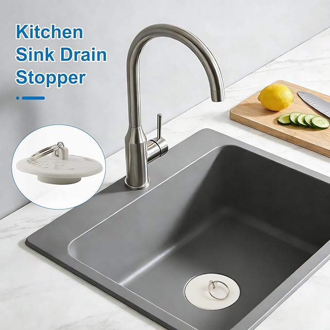 Hibbent 6 Pieces Drain Stopper, Rubber Kitchen Sink Drain, Sink Stopper Drain Plug with Pull Ring for Kitchen, Bathtub, Bathroom and Laundry Sink in 6 Different Sizes, White