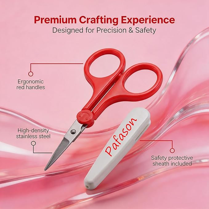 PAFASON Small Craft Scissors Set Straight Precision Fine Tip All Purpose for Scrapbooking Quilting Sewing Knitting Embroidery Cross Stitch Crochet Thread Yarn Paper Fabric Detail Cutting, Safety Case
