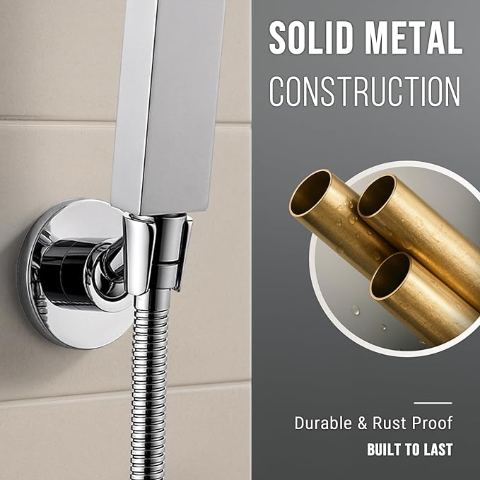 G-Promise All Metal Handheld Shower Head Holder, Adjustable Wall Mount Shower Wand Bracket, Strong Adhesive Disc Mount or Drill Installation (Round, Chrome)