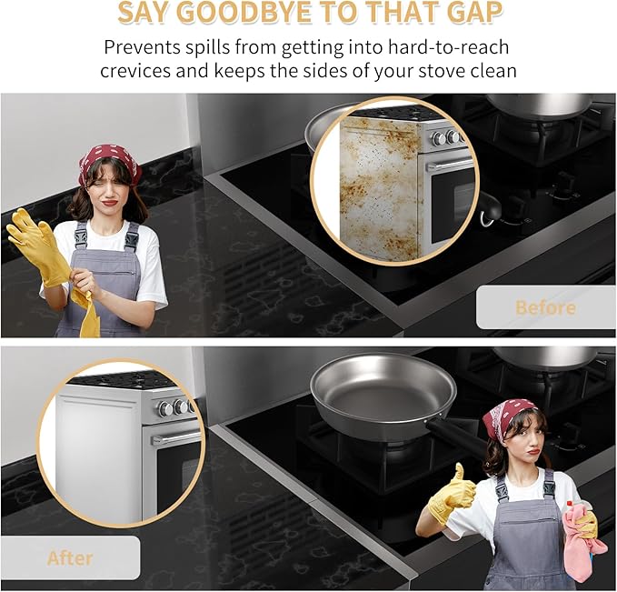 316 Stainless Steel Stove Gap Covers,2 Pack Stove Gap Filler,Range Trim Kit,Heat-Resistant Stove Gap Guard,Easy Retractable Length 13.8" to 27.5",Width 0.79",Silver