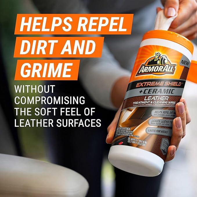 Armor All Ceramic Car Leather Cleaning Wipes, Use on Heated Seats and Leather Surfaces, Includes Ceramic Leather and Extreme Protectant Wipes - 2 Count