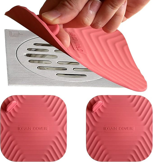 Shower Drain Cover Tub Stopper,2 Pieces Sewer Anti-Odor Mat Deodorizing Drain Plugs for Kitchen,Bathroom and Laundry(5.9x5.9 inch) Red