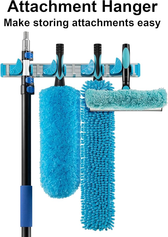 16 Foot High Reach Ceiling Fan Duster with 4.5-8ft Heavy Duty Extension Pole, Microfiber Feather, Cobweb Duster, Window Squeegee Kit Cleaner, Cleaning Gloves