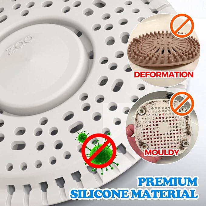 zaa Shower Drain Hair Catcher, 2 Pack Premium Silicone Drain Protector & Shower Drain Cover, Shower Installation Kits for Flat Drains of Shower Room, Bathroom, LightGray