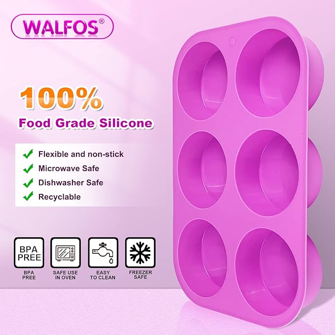 Walfos Round Silicone Soap Molds,Silicone Soap Molds,BPA Free and Non-Stick Circular Soap Mold,Perfect for Soap,Candles,Cookies,Oreos,Candy,Pudding,Jello.Set of 2 (Purple)