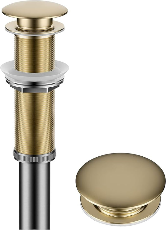 KRAUS Bathroom Sink Pop-Up Drain Assembly in Brushed Gold for Vessel Sinks and Sinks without Overflow, with Extended Thread for Thicker Countertops, PU-L10BG