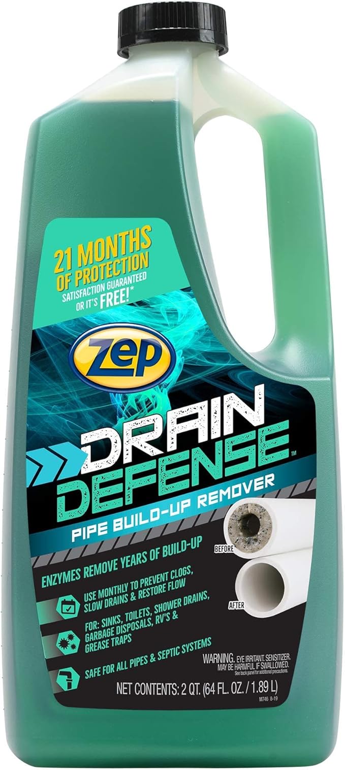 Zep Drain Defense Pipe Build-Up Remover (64 Ounces) and Advanced Tub & Shower Drain Opener Gel (32 Ounce)
