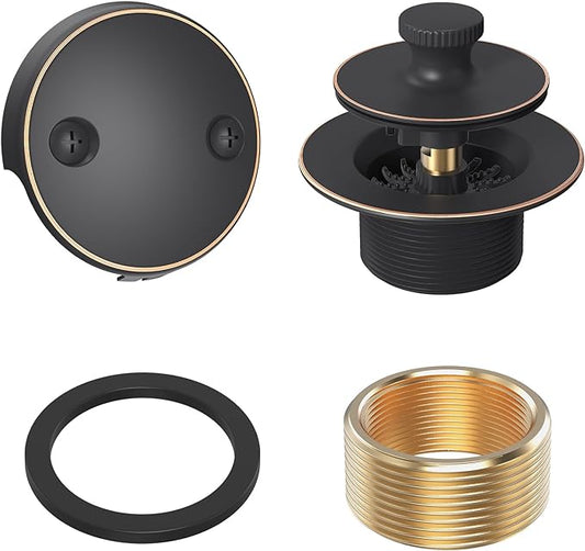 Oil Rubbed Bronze Tub Drain Trim Set Conversion Kit Assembly，All Brass Lift & Turn Bathtub Drain Replacement Trim Kit with Two-Hole Overflow Faceplate and Universal Fine/Coarse Thread