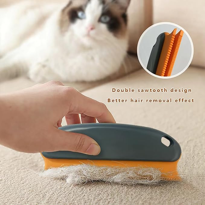 Paws & Co. Pet Hair Remover for Dogs Cats - 4-in-1 Cleaning Kit with Grooming Brush, Massage Comb & Dustpan - Fur Cleaner for Furniture, Carpet, Car, Sofa