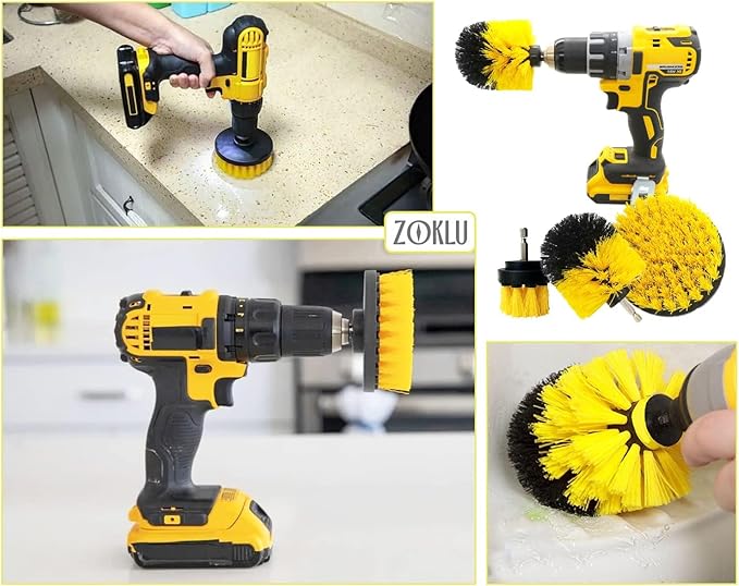 3 Pcs Drill Brush Attachments for Cleaning - Drill Brush Scrubber Set with Nylon Bristles, 2/3.5/4 in Heads, 1/4" Hex Shaft - Versatile for Bathroom Tile, Car Wheels, Garage Floors & Deep Grout Lines