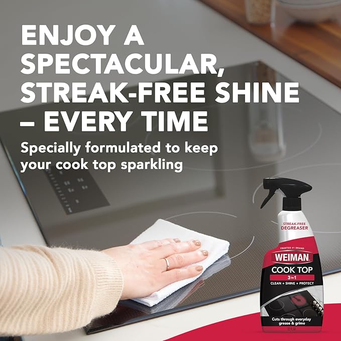 Weiman 2-Pack Cooktop Cleaning Spray & Microfiber Cloth – Cooktop & Oven Cleaner for Streak & Residue Free - Non-Abrasive Degreaser Safe for Glass & Ceramic